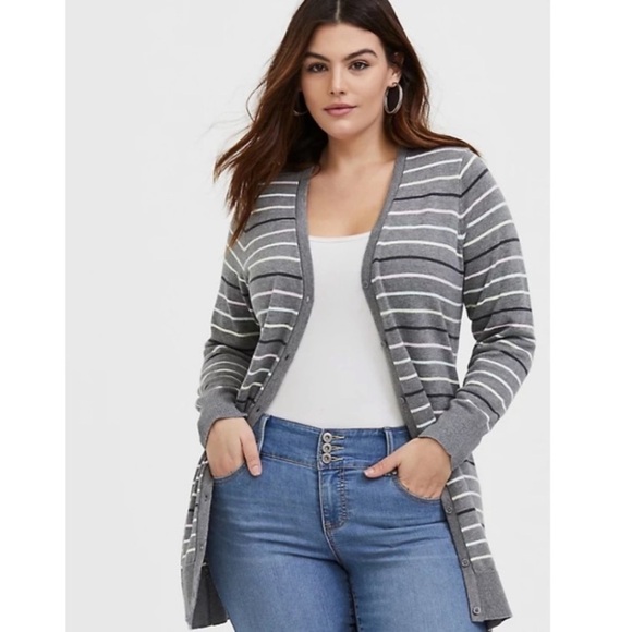 Torrid Pastel Stripe & Gray Button Front Boyfriend Cardigan - 1X - Picture 14 of 14